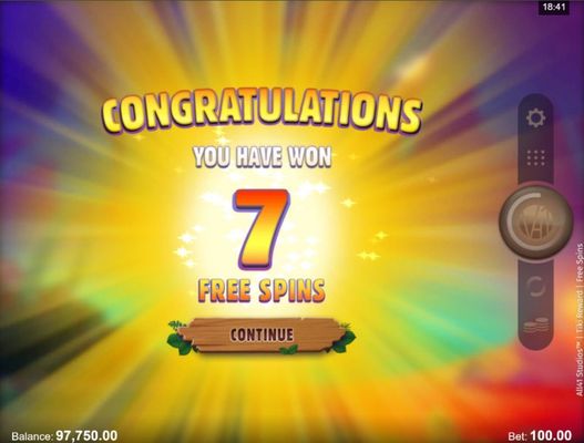 7 free spins awarded