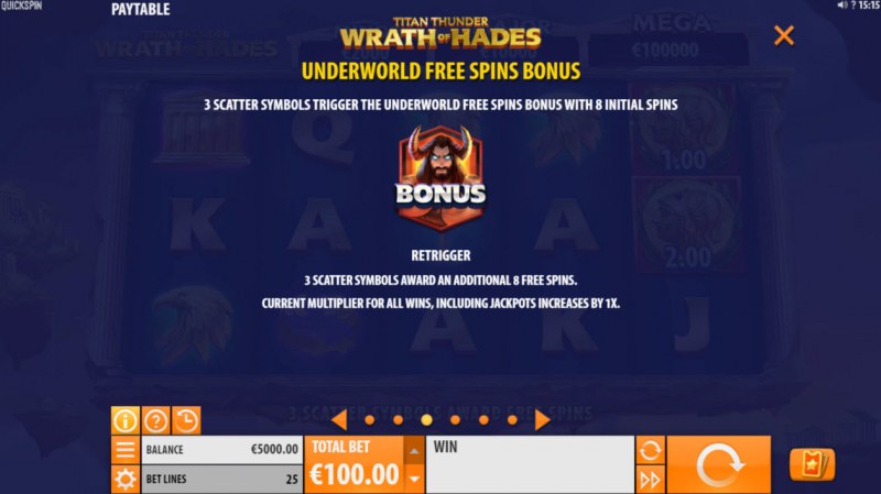 Titan Thunder Wrath of Hades :: Free Spin Feature Rules