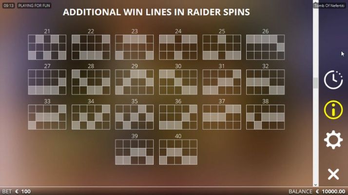 Tomb of Nefertiti :: Additional Win Lines in Raider Spins
