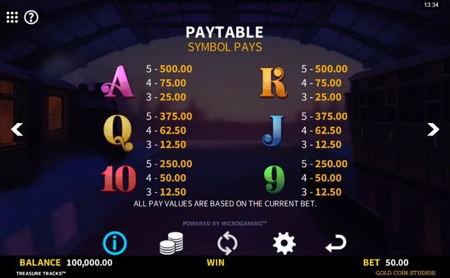 Treasure Tracks :: Paytable - Low Value Symbols