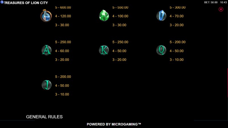 Paytable - Low Value Symbols