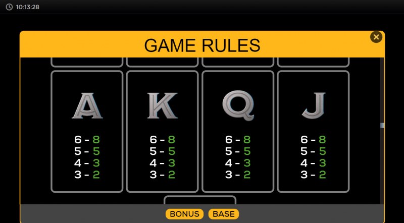 Paytable - Low Value Symbols