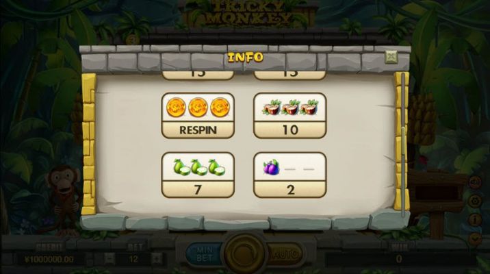 Tricky Monkey :: Paytable - Low Value Symbols