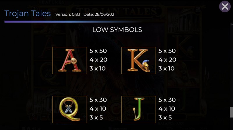 Paytable - Low Value Symbols