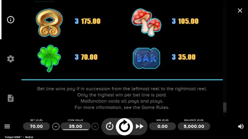 Paytable - Low Value Symbols