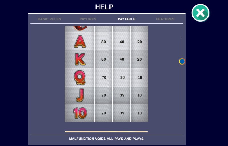Paytable - Low Value Symbols