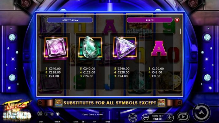Twice the Diamonds :: Paytable - Medium Value Symbols