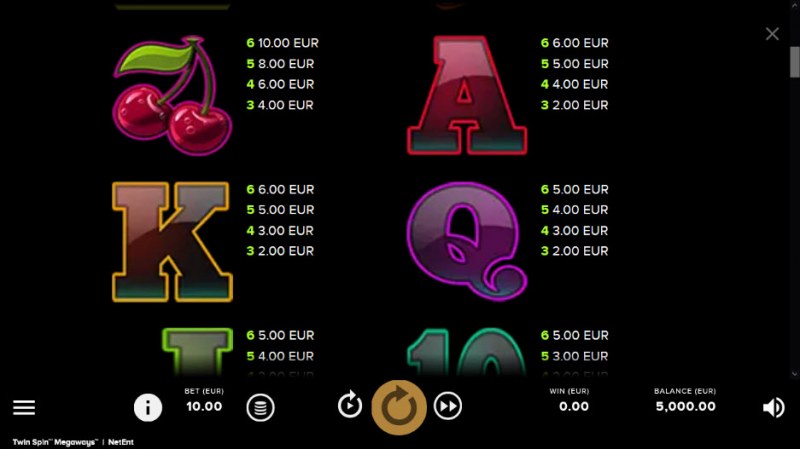 Paytable - Low Value Symbols