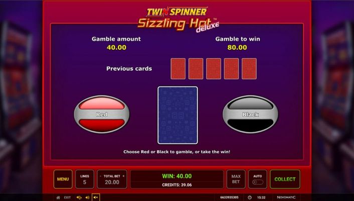 Twin Spinner Sizzling Hot Deluxe :: Red or Black Gamble Feature