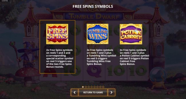 There are 3 Free Spin feature - Free Spins, Tumbling Wins and Potion Cabinet.