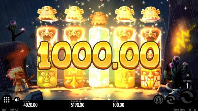 An awaesome 1000.00 jackpot awarded as a result of multiple winning paylines.