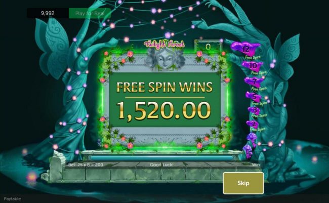 Total free spins pay out award 1,520.00