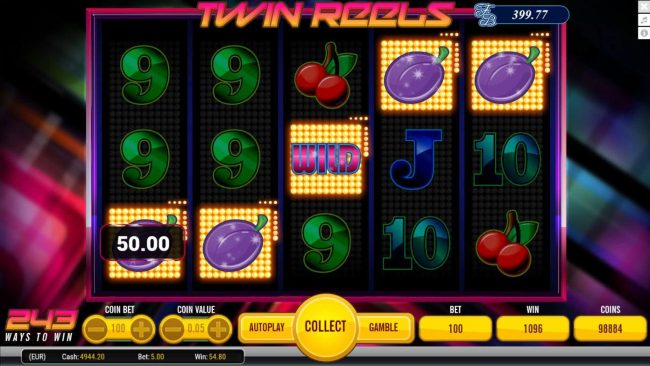 Multiple winning paylines triggers a 1096 coin big win