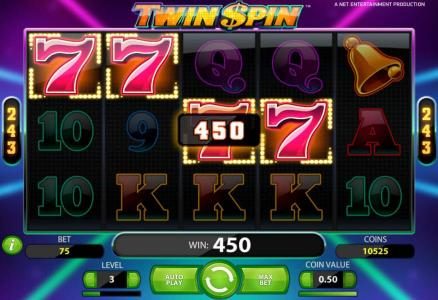 four of a kind triggers a 450 coin big win