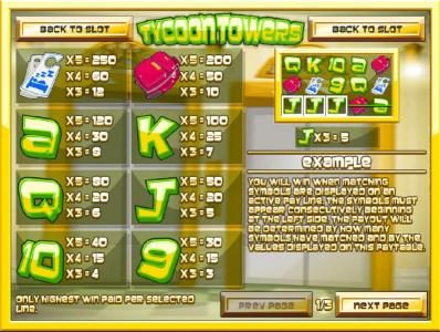 Slot game symbols paytable