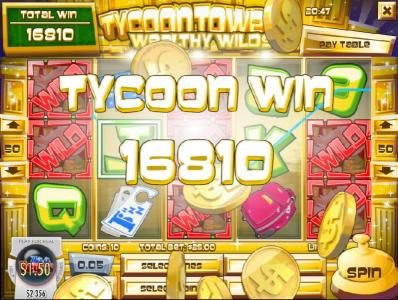Multiple sticky wilds and re-spins triggers a 16, 810 coin Tycoon Win