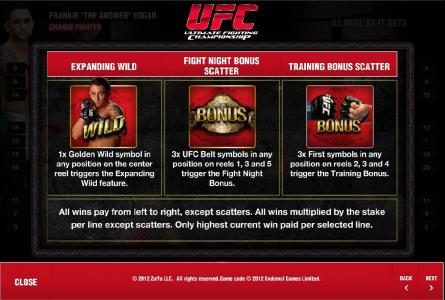 expanding wild, fight night bonus scatter and training bonus scatter rules