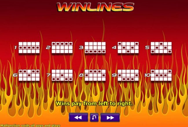 Payline Diagrams 1-10. Wins pay from left to right.
