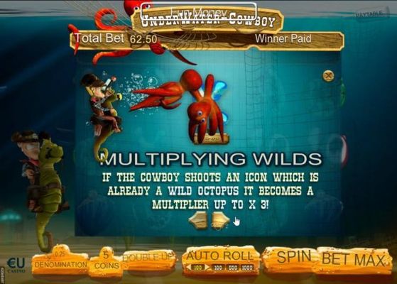 If the cowboy shoots an icon which is already a wild octopus it becomes a multiplier up to x3!