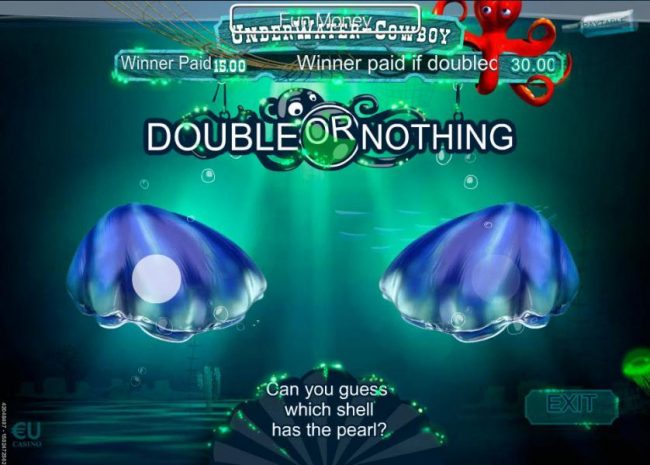 Double or Nothing feature is available after every winning spin. Choose which shell has the pearl for a chance to double your winnings.