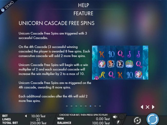 Unicorn Cascade Free Spins are triggered with 3 successful cascades.