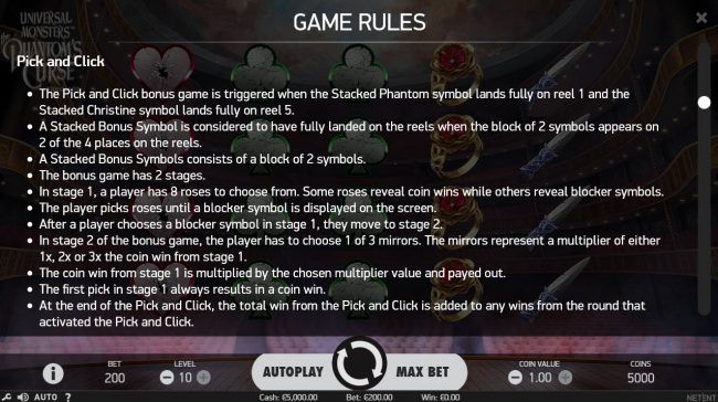 Pick and Click Bonus Rules