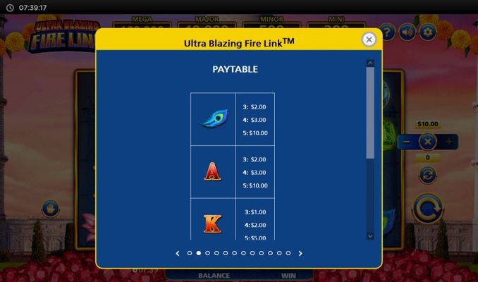 Ultra Blazing Fire Link :: Paytable - Low Value Symbols
