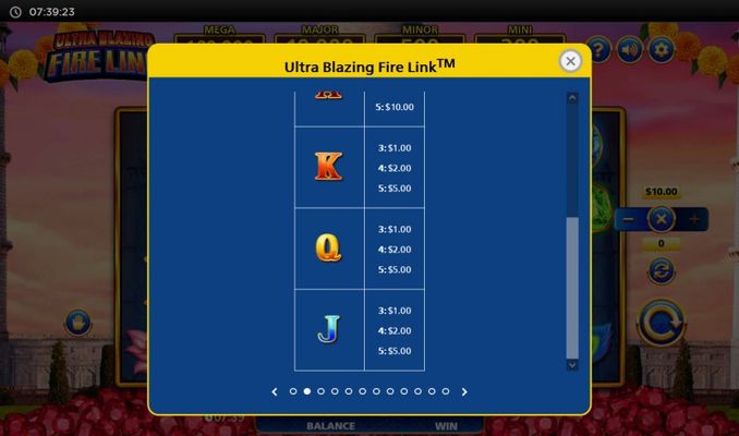 Ultra Blazing Fire Link :: Paytable - Low Value Symbols