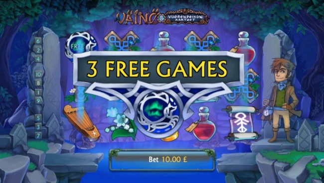 Three free spins scatter symbols awards 3 free games.