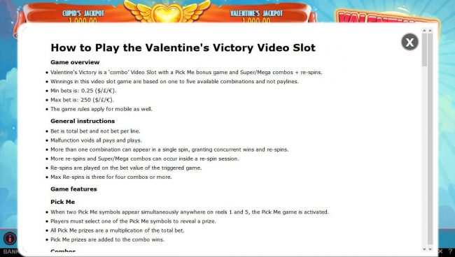 How to play the Valentines Victory Video Slot