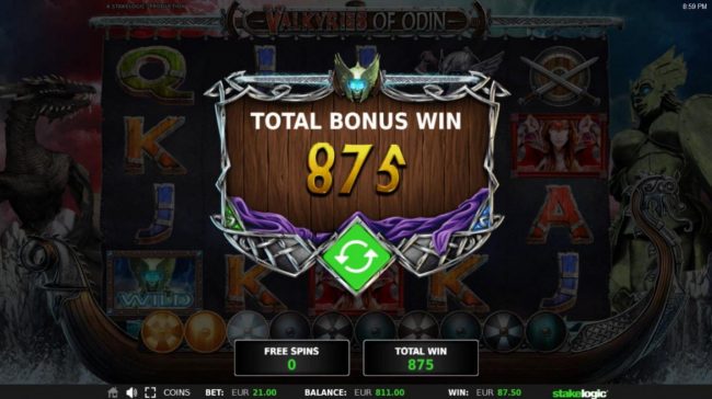 Total Free Spins Bonus Win 875 coins