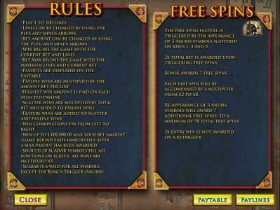 game rules and free spins