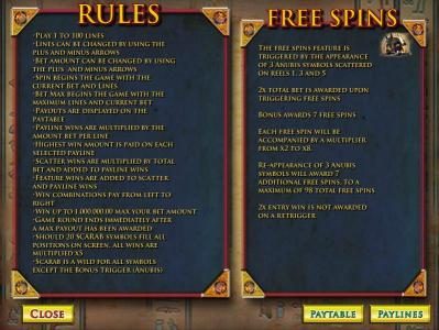game rules and free spins