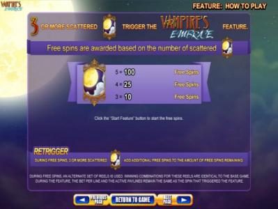 Scatter symbol paytable - Free spins are awarded based on the number of scattered Scatter symbols