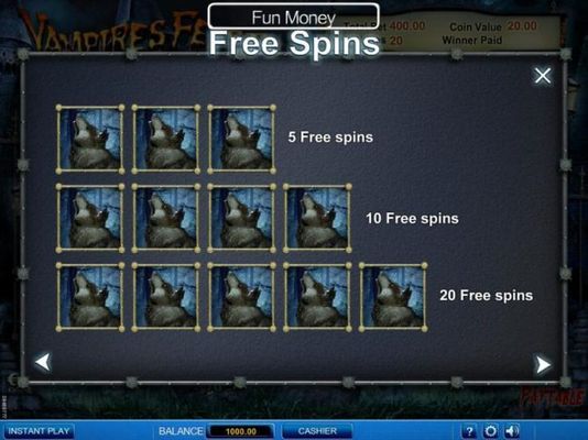 Three or more howling wolf symbols awards 5 to 20 free spins.