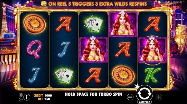 Main game board featuring five reels and 25 paylines with a $7,500 max payout.