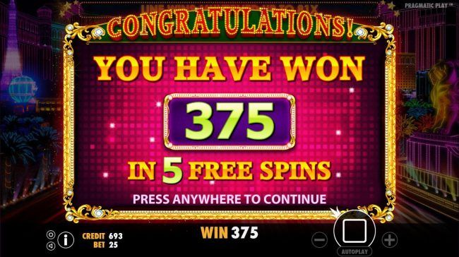 Total Free Spins Payout 375 coins