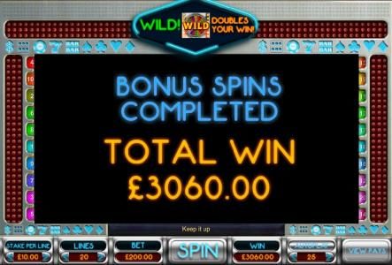 Bonus Spins Completed - Total Win 3,060.00