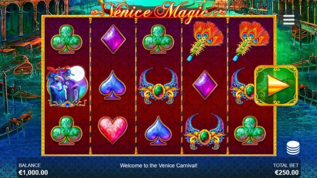 Main game board featuring five reels and 25 paylines with a $100,000 max payout.
