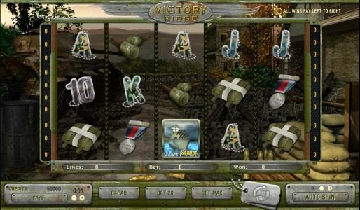 main game board featuring 5 reels and twenty paylines