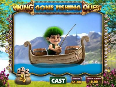 Gone Fishing game board - click cast to drop your line into the water and catch an multiplier.