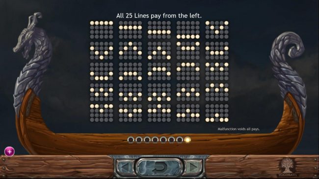 Payline Diagrams 1-25. All 25 lines pay from left to right.