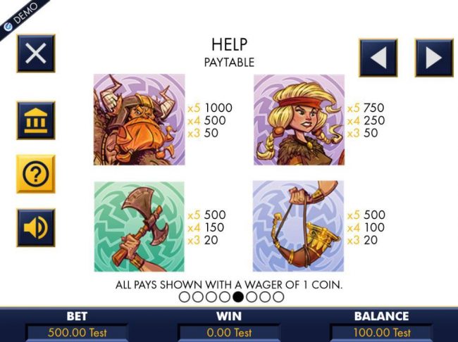 High value slot game symbols paytable featuring Viking inspired icons.