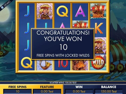 10 Free Spins with locked wilds awarded.