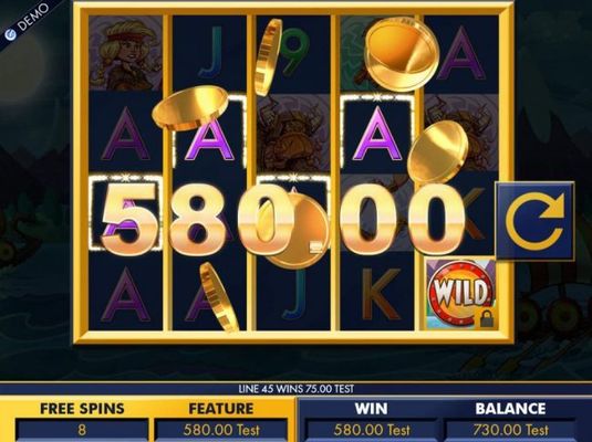 Multiple winning paylines triggers a 580.00 big win during the free spins feature!