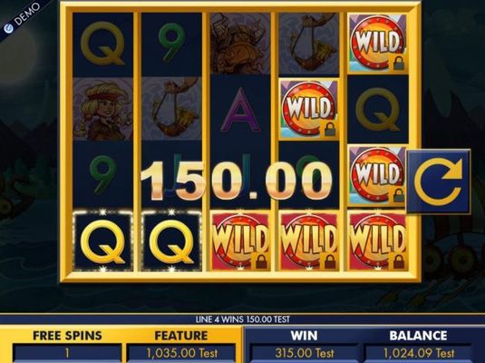 locked wilds trigger a winning five of a kind during the Free Spins feature.