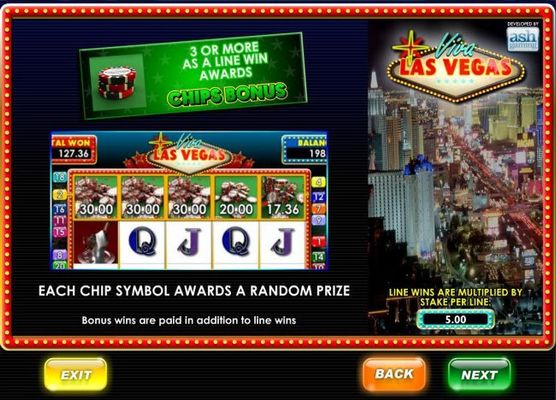 3 or more stacked chips symbols as a line win awards the Chip Bonus