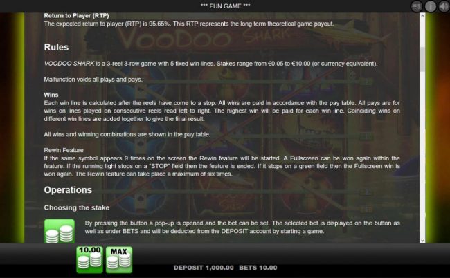 General Game Rules - The theoretical average return to player (RTP) is 95.65%.