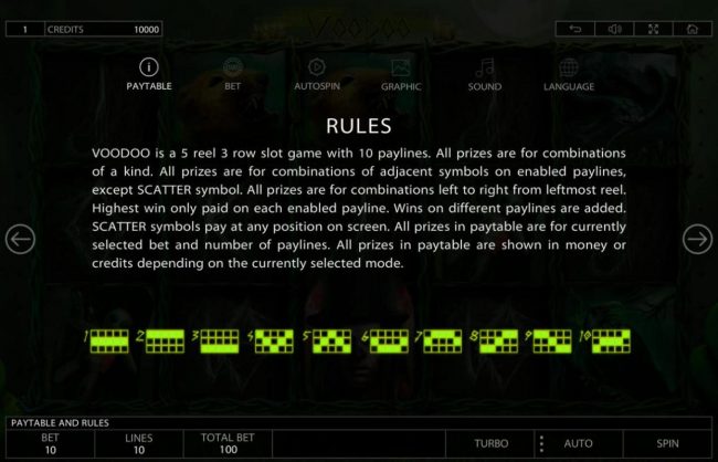 General Game Rules and Payline Diagrams 1-10