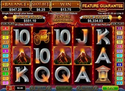 three valcano symbols triggers free spins feature